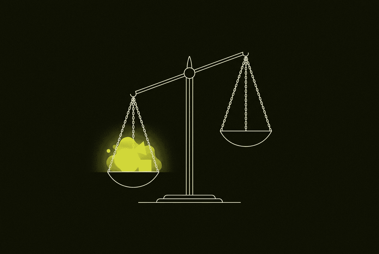 A balance scale with one pan loaded and the other empty